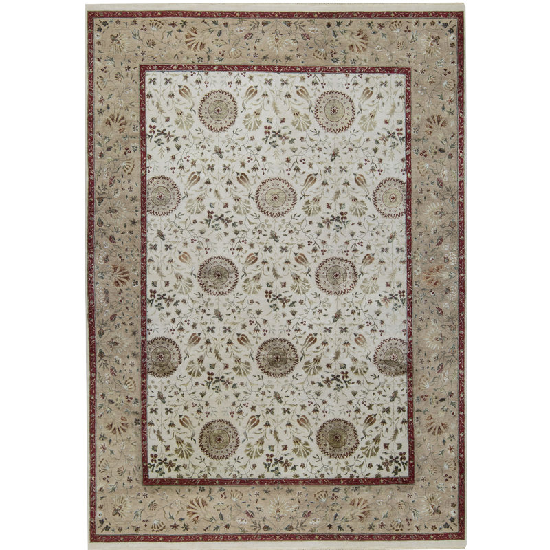 Tapis ivoire et beige noué à la main de haute qualité