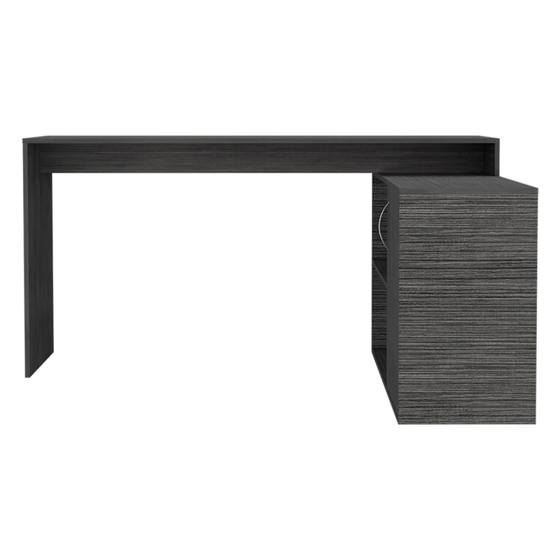 Axis Modern L-Shaped Computer Desk with Open & Closed Storage, Smokey Oak