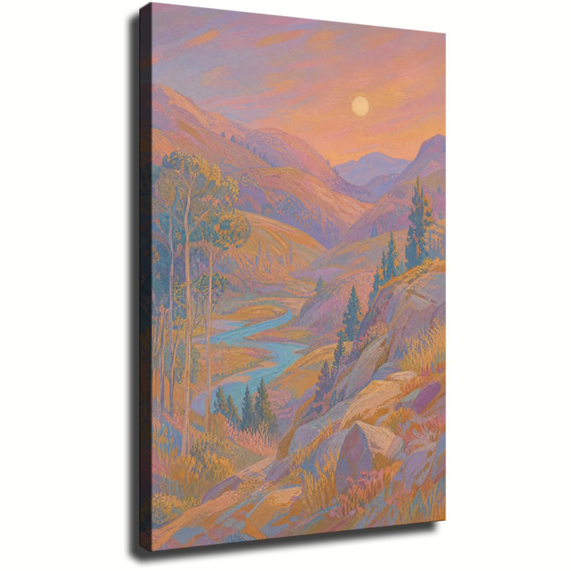 Impression sur toile de paysage de montagne ruisseau pastel rétro impressionniste, 12 po x 18 po