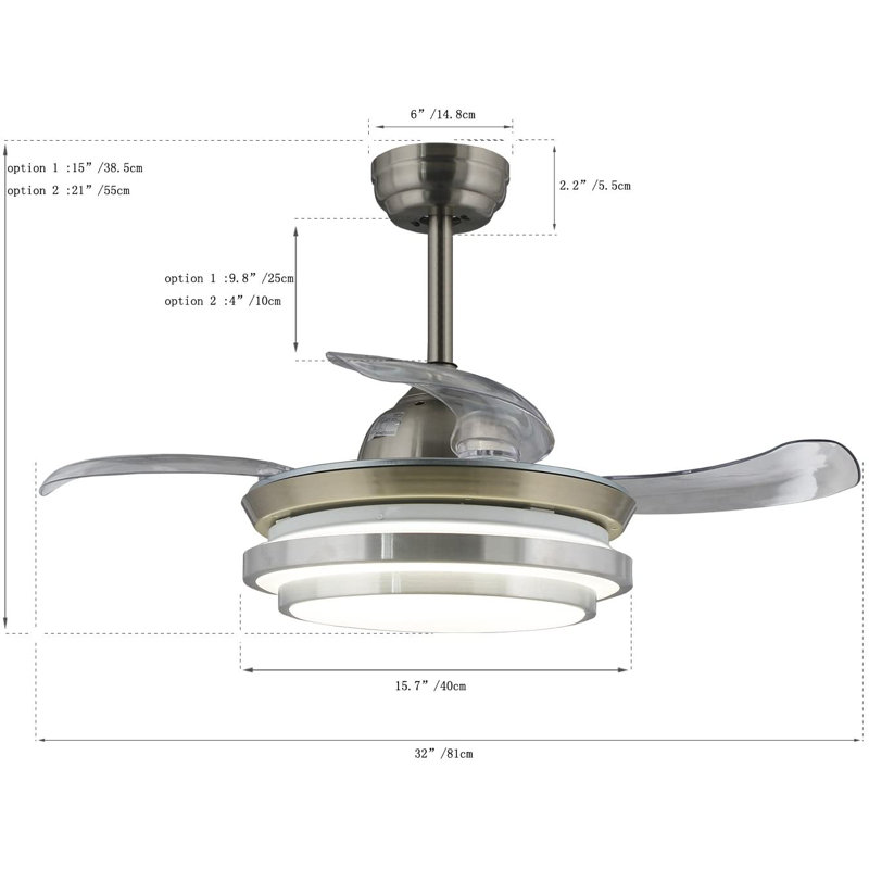 Ventilateur de plafond encastré à 4 pales à DEL avec ensemble d'éclairage inclus Autry, H 13 po x l 17 po x P 17 po