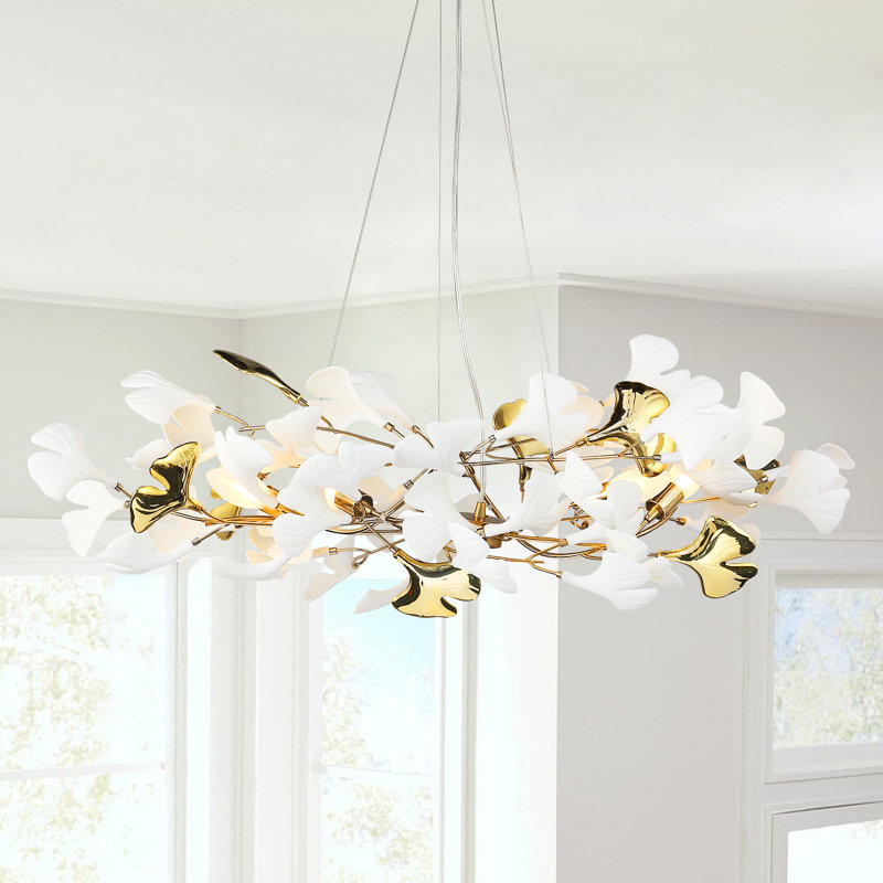 Lustre en céramique feuille de ginkgo de 31,5 po