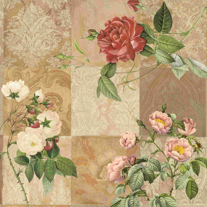Roses traditionnelles - reproduction sur toile tendue, L 12 po x H 12 po
