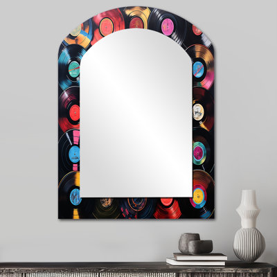 Laguiole Colorful Vinyl Records Melodies III - Vinyl Records Asymmetrical Mirror, Modern Arch Decorative Wall Mirror, Printed Metal Art