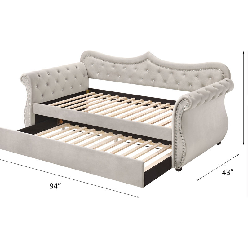 Adkins Linen Daybed With Trundle, Beige Linen