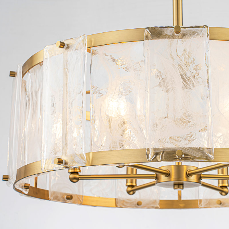 6-Light White Mist Glass Drum Chandelier