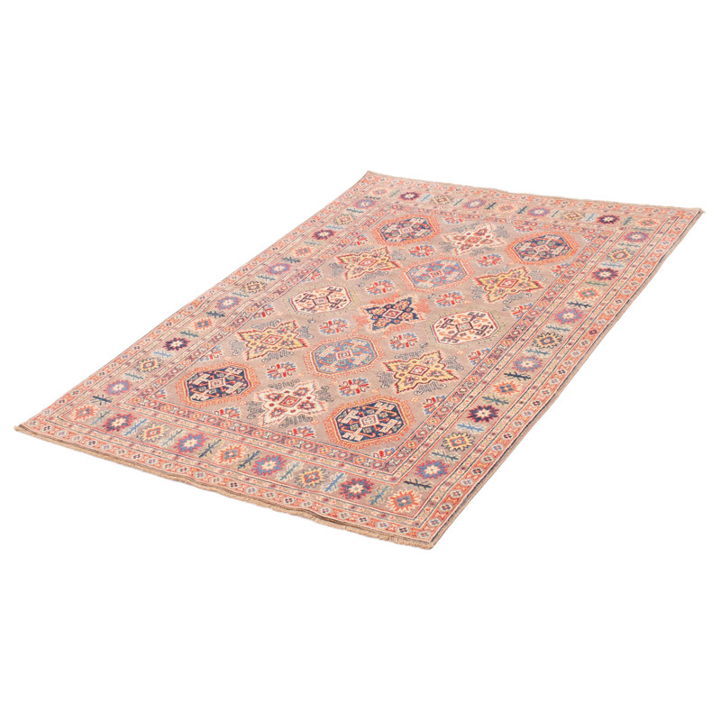Tapis taupe unique en laine noué à la main 4 pi 11 po x 6 pi 9 po New Age