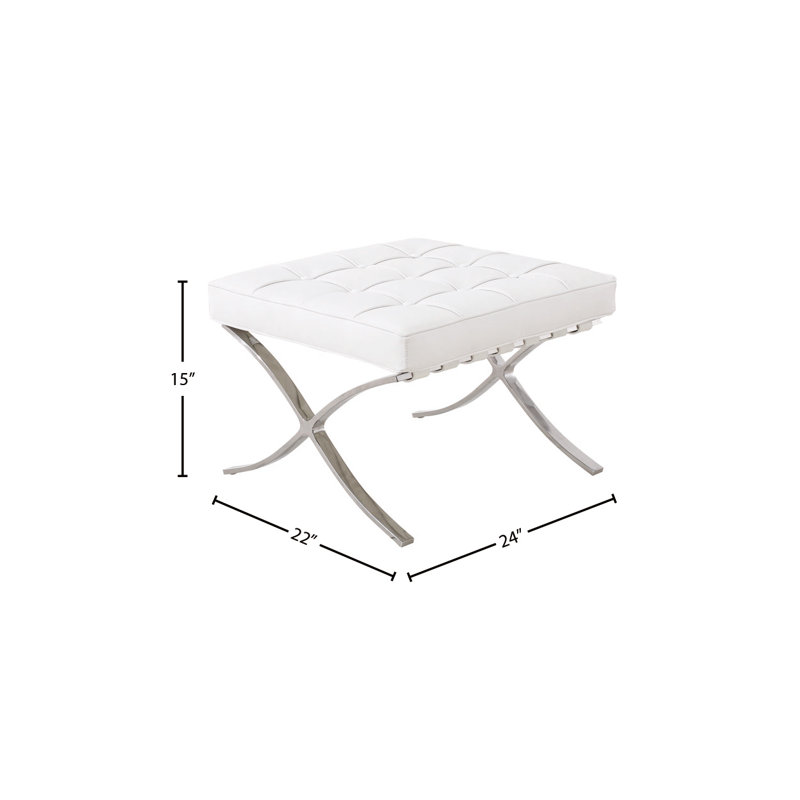 Repose-pieds capitonné Bencomo, Simili cuir blanc