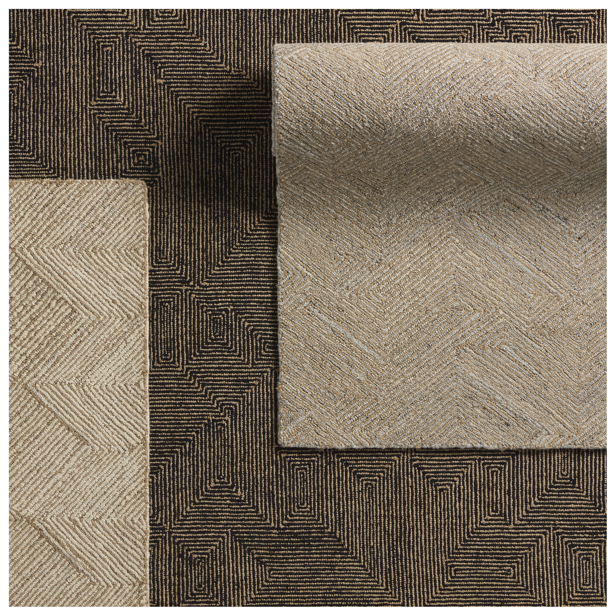 Alaska Handmade Tan/Black Rug, Rectangle 6' x 9'