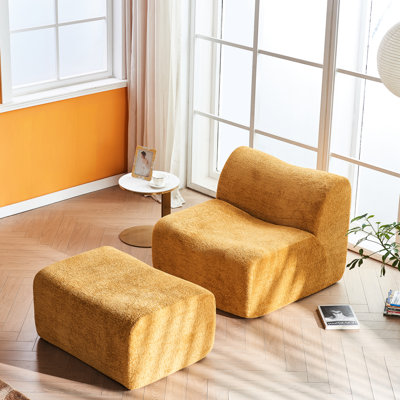 Single Foam Compression Chair For Bedrooms, Footrest And Pillow, Soft Velvet, High - Density Foam, Full Body Support, Easy To Assemble With Ideal Small Space Living, Clean