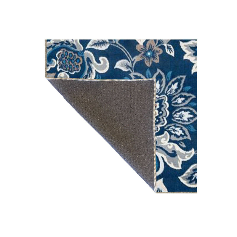 Tapis bleu lavable décoratif à motif floral bleu, Sous-tapis carré 3 pi 3 po inclus