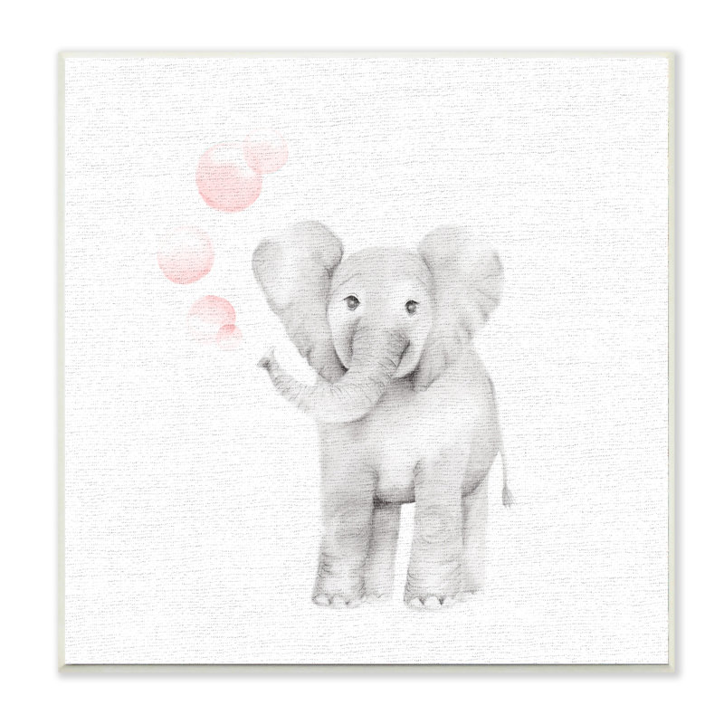«Baby Elephant Bubbles», impression en lin rose, H 12 po x l 12 po, Plaque murale