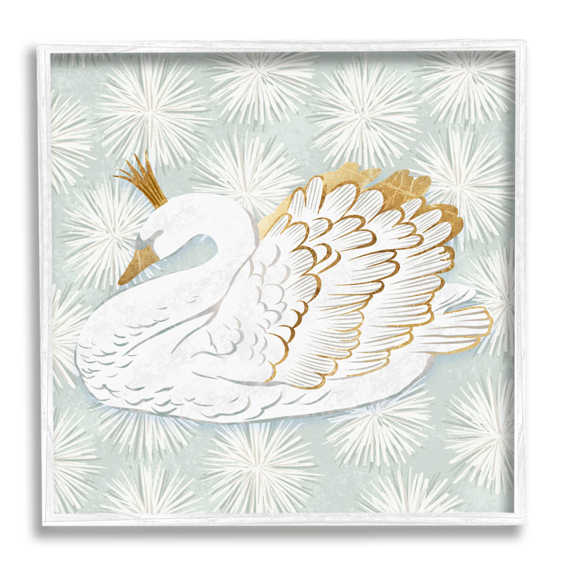 Motif de cygne des Fêtes d'hiver - 176, H 17 po x l 17 po x P 1,5 po, Giclée encadrée blanc bord de mer