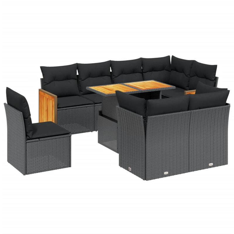  Ensemble de canapé de jardin noir