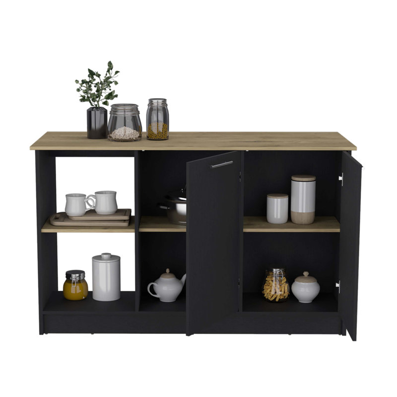 Îlot de cuisine avec grand plateau Juniper, Black/Dark Walnut