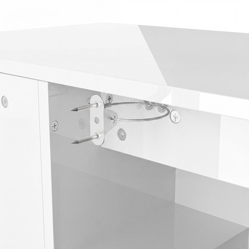 Meuble télé blanc lustré de 180 cm (70,9 pouces) avec portes vitrées et éclairage d'ambiance, Blanc