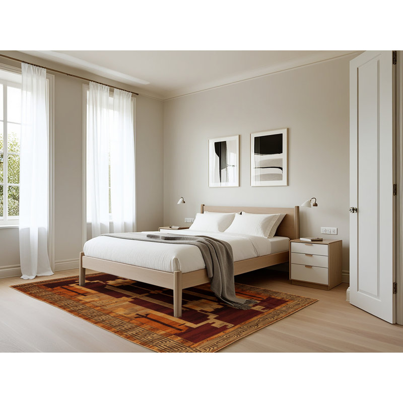 Tapis art déco brun lavable à la machine, Rectangle 5 pi x 7 pi