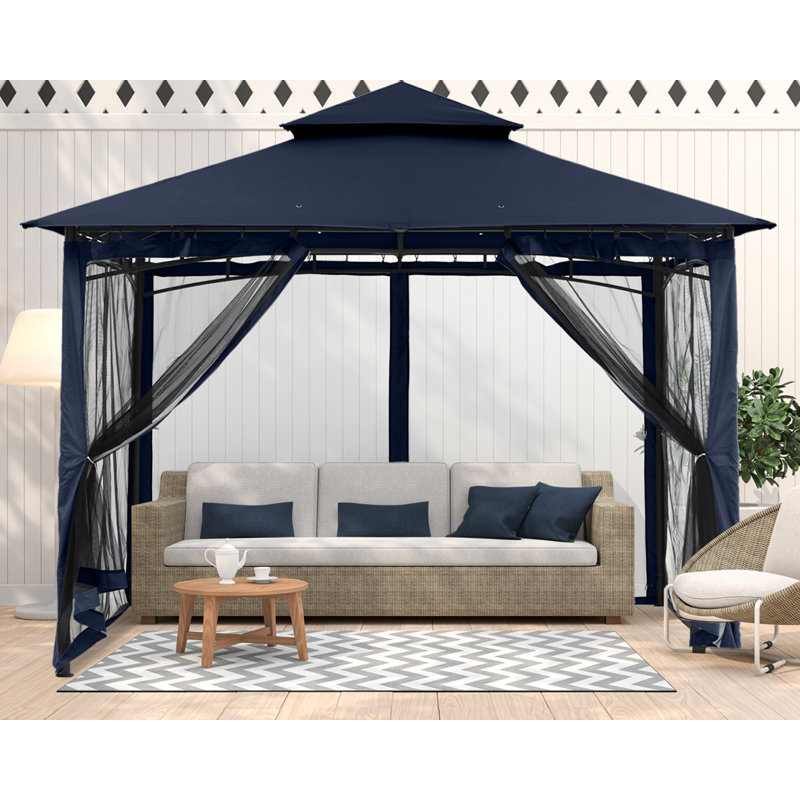 12 pi. L 10 pi. D Pavillon de jardin en acier, Marine
