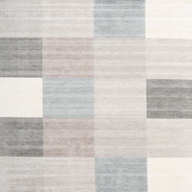 Tapis gris/rose/rouge contemporain, Carré 8 pi