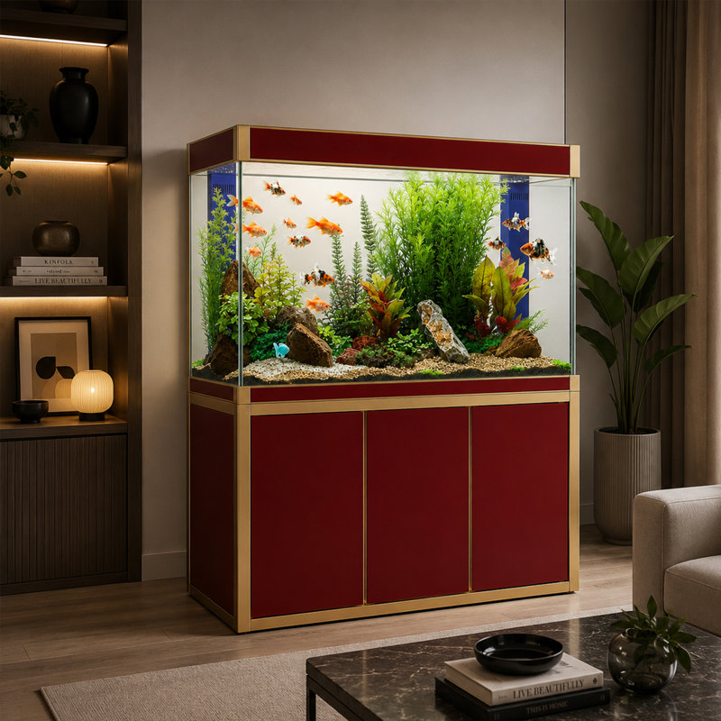 Réservoir d'aquarium 50 gallons, Rouge / or, 135 gallons (H 51 po x l 14 po x P 24 po)