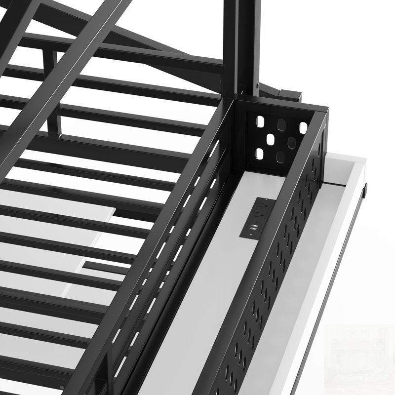Loft Bed With Storage Stairs, Shelves, And Built-In Wardrobe, Metal Frame With USB Ports And LED Lights, Noise-Reduced Design