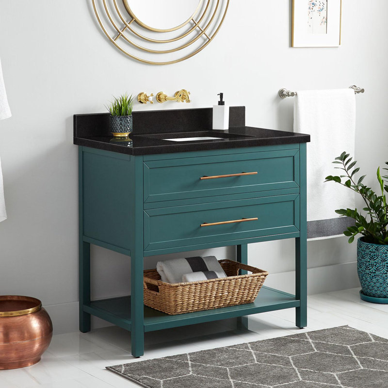 36" Robertson Single Bathroom Vanity Set with Rectangle Undermount Sink, Carrara Marble, Black, No Faucet Hole