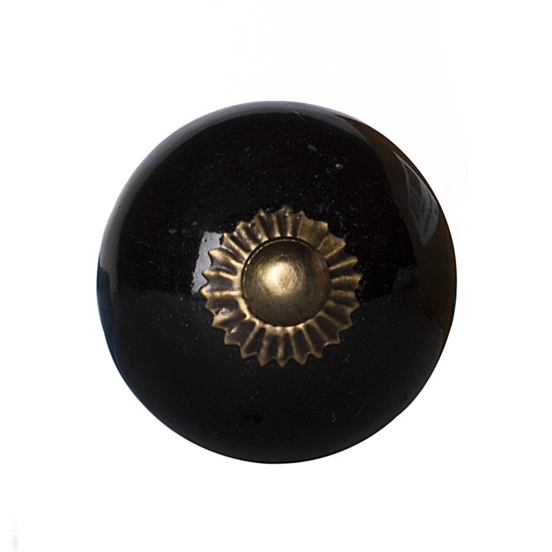 Ensemble de huit boutons de tiroir en céramique et métal brun et noir