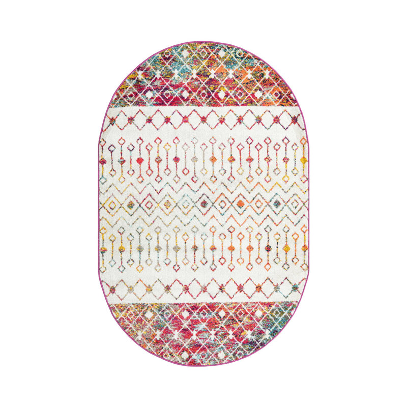 Somerville Geometric Indoor Rug, Oval 5'3" x 8', Ivory/Red