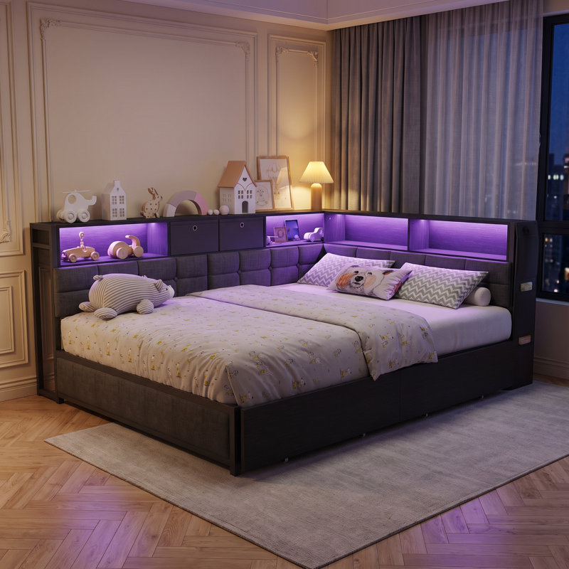 Upholstered Bed Frame, European Double (140 x 200 cm), Grey