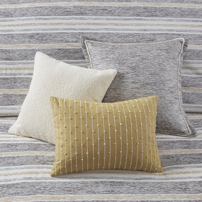 Oasis Charcoal Chenille Jacquard 8-Piece Full/Queen Comforter Set with Euro Shams and Throw Pillows