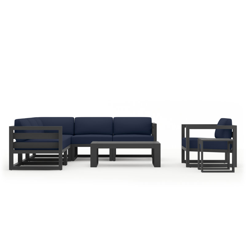 Avion 8 Piece Sectional Seating Group with Sunbrella Cushions, Spectrum Indigo Sunbrella®, Slate