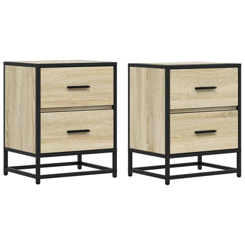 Analisse 40cm W Metal Bedside Table, Sonoma Oak, Set of 2