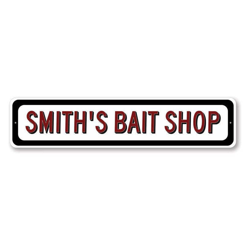 Enseigne en aluminium Bait Shop, H 4 po x l 18 po x P 0,04 po