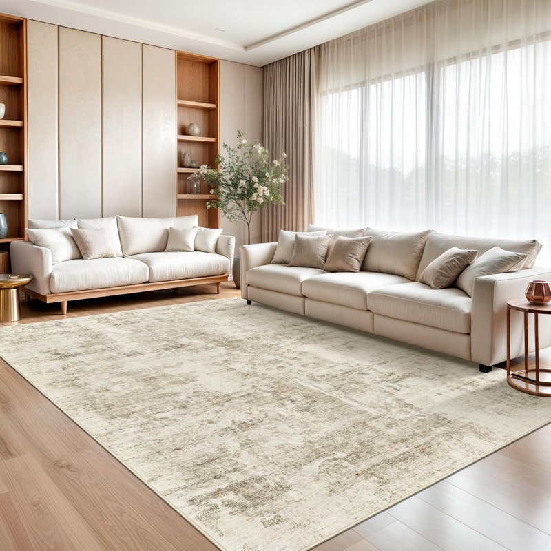 Tapis moderne lavable antidérapant (beige), Rectangulaire 8 pi x 10 pi