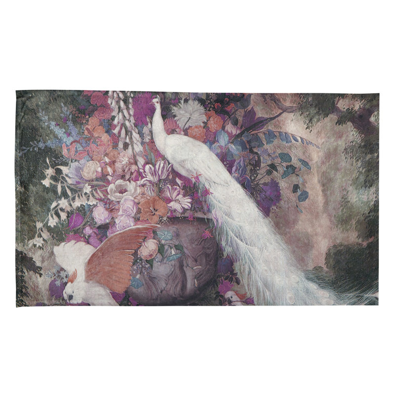 Serviette de thé peacock avec fleurs, Rose, Sergé de coton