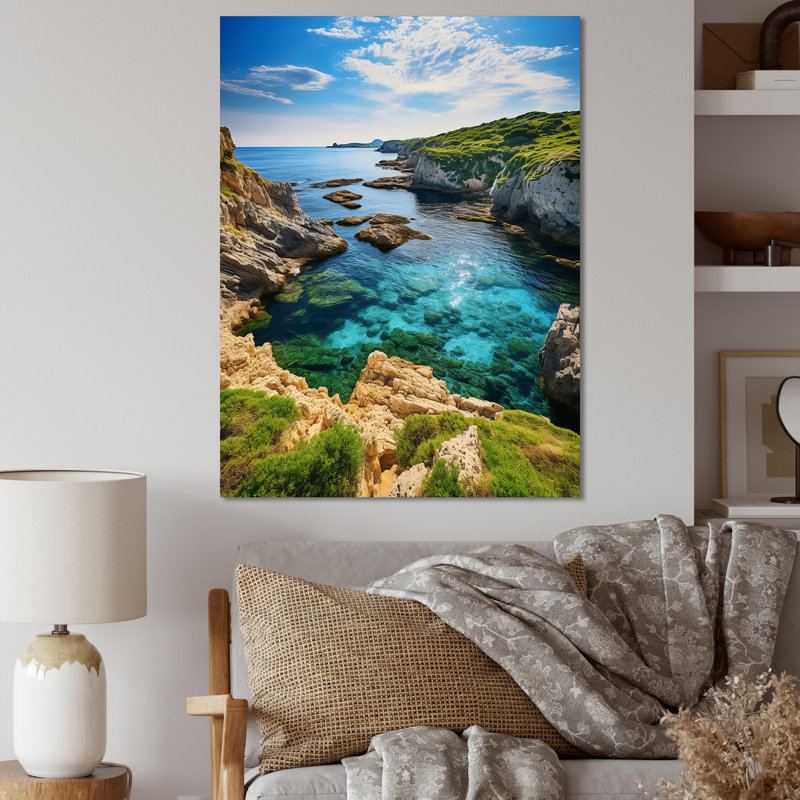 Espagne sérénité côtière à Menorcain - Décoration murale nautique et plage, H 32 po x l 16 po x P 1 po, Toile tendue