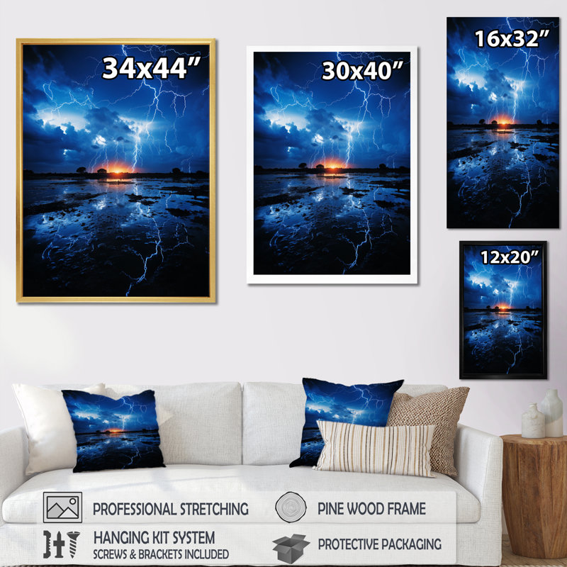 Bakersfield " Ethereal Lightning I ", White Floater Framed, 40" H x 30" W x 1.5" D