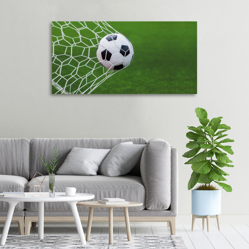 Ball In The Goal - No Frame Print on Canvas, 50cm H x 100cm W, No Frame