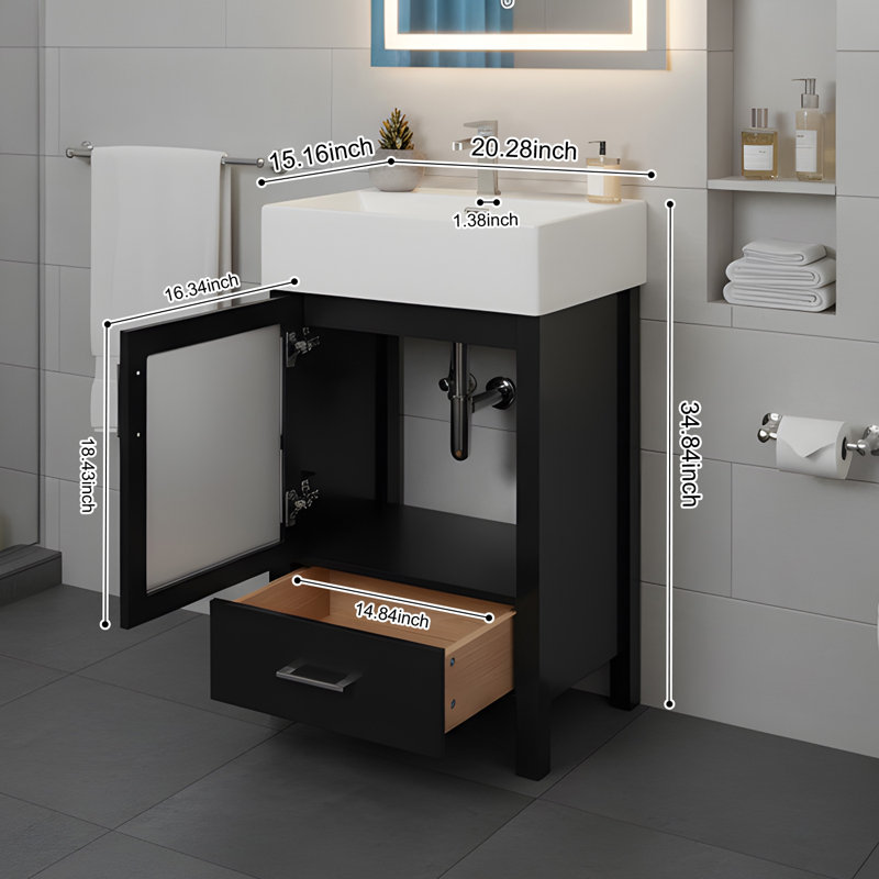 Meuble-lavabo moderne 20 "avec lavabo en céramique, Noir