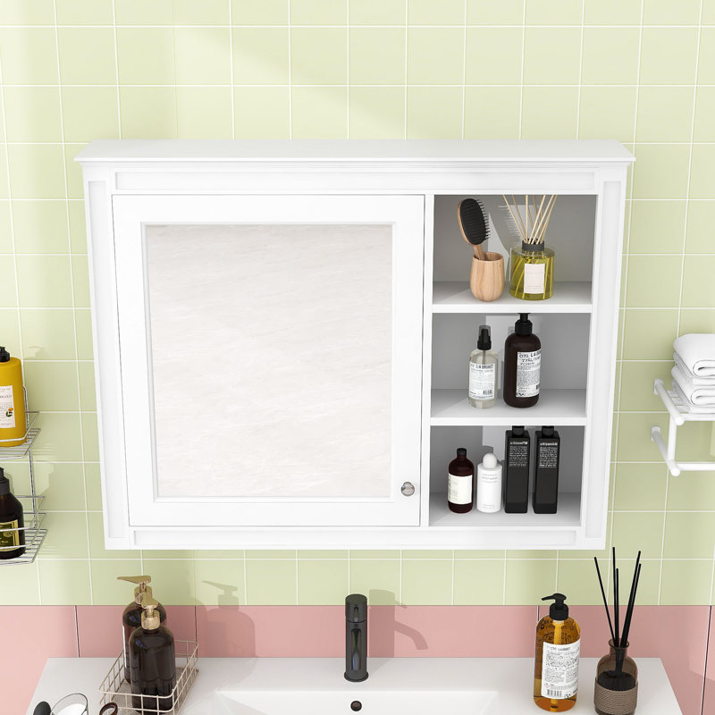 Armoire à pharmacie murale élégante avec miroir, tablette réglable et rangement dissimulé