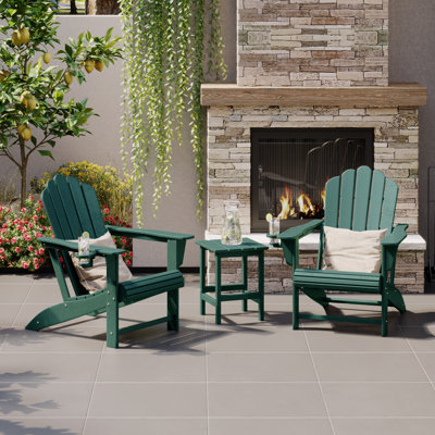 Outdoor Poly Adirondack Chair With Side Table 3-Piece Set