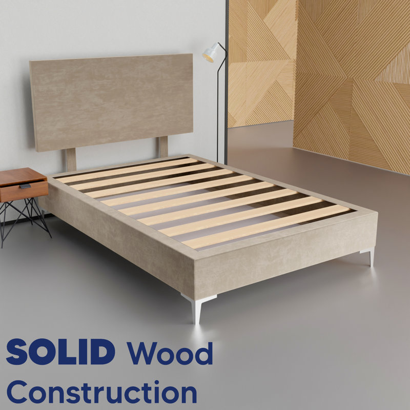 15” Premium Velvet Material Wood Box Spring/Bed Frame With Headboard, Durable & Stylish Metal Legs, Multi Colour Options