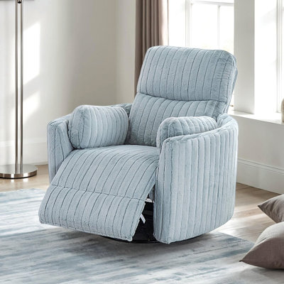 Fauteuil inclinable et oscillant contemporain contemporain avec accoudoirs courbés et rembourrés avec coussins rembourrés et fini bleu ciel
