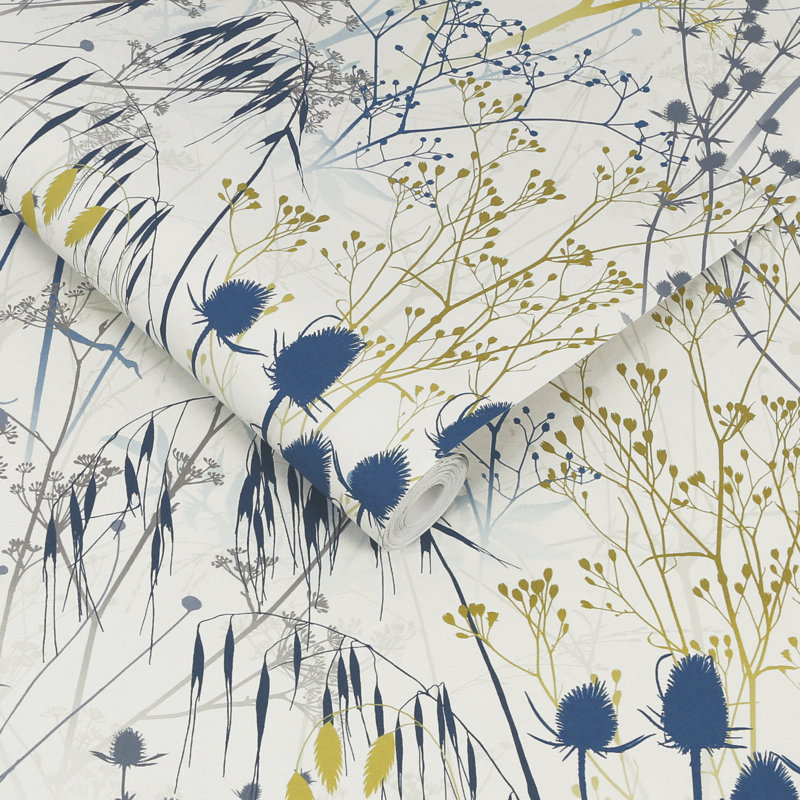 Clarissa Hulse Summer Border Floral Wallpaper, Ivory/Blue