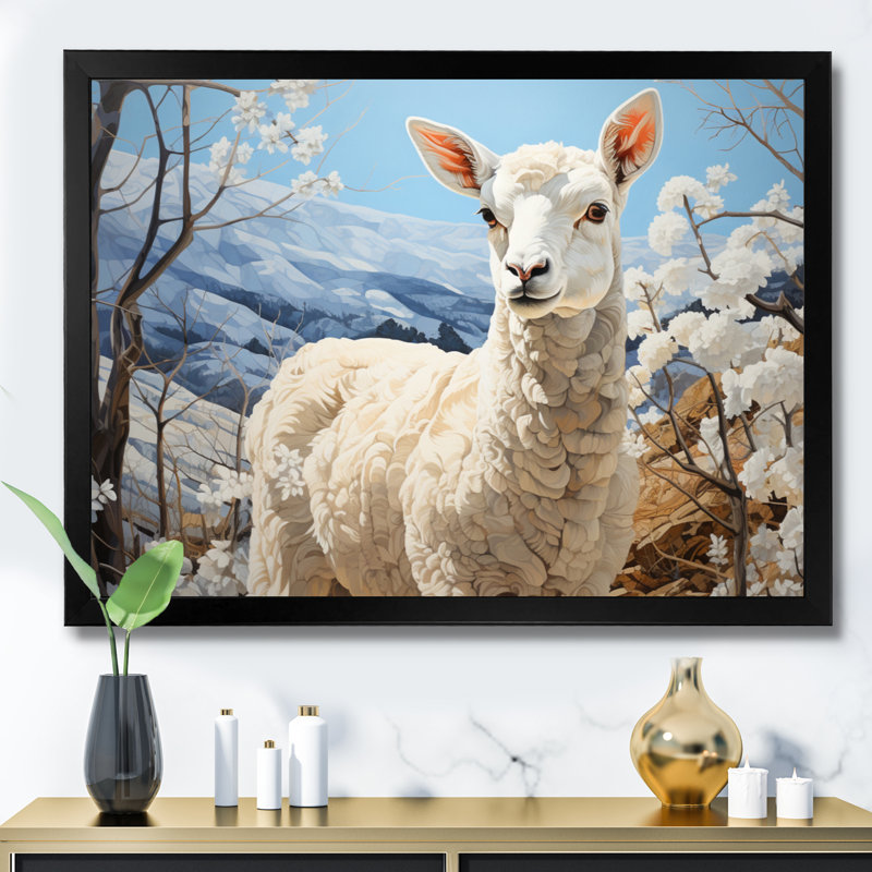 Alpaca Blue Landscape II - reproduction sur toile, H 24 po x l 32 po x P 1 po, Cadre photo noir