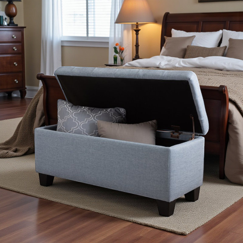 Repose-pieds rembourré avec rangement Sancerre en tissu bleu clair, H 15,59 po x l 34,79 po x P 14,7 po