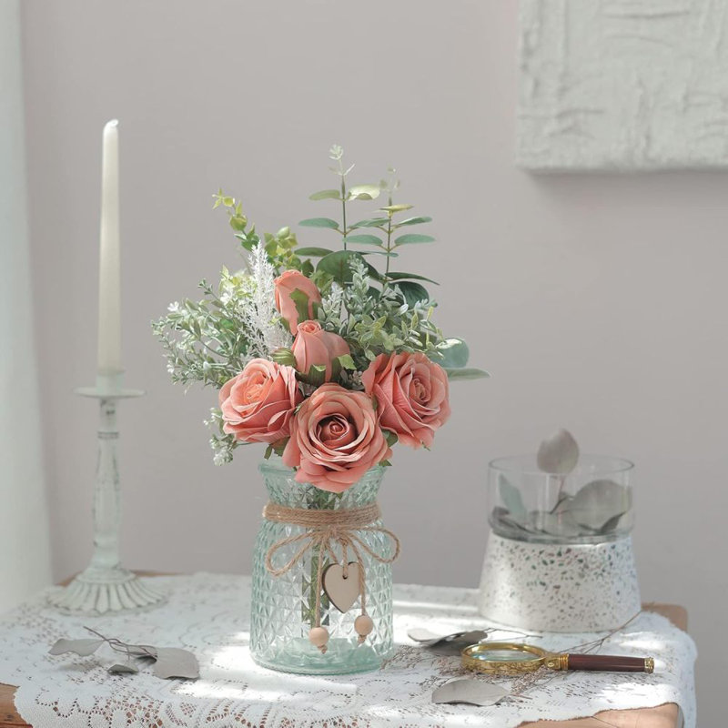 Fake Flowers Artificial Blue Flowers with Vase, Table Centerpieces for Dining Room, Silk Flower Arrangements for Home, Living Room Bathroom Plant Decor, Centerpiece Table Decorations
