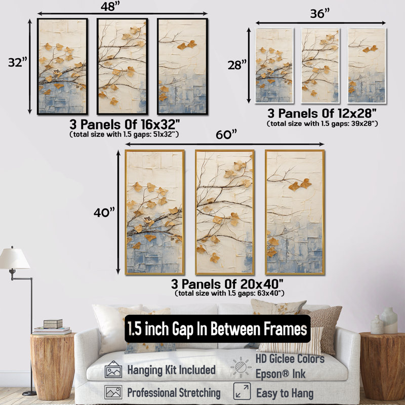 Minimalisme Vineyard Dreamscape I - Ensemble de décoration murale vignoble, Cadre flottant doré, H 28 po x l 36 po x P 1 po
