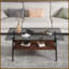 Table basse rectangulaire en verre trempé gris avec tablette en bois aggloméré brun pour le salon - Facile à nettoyer et amp; Stable-121049104-121049101