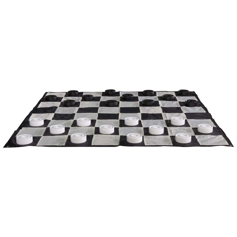 10" Black and White Plastic Checkers Set with Quick Fold Nylon Mat