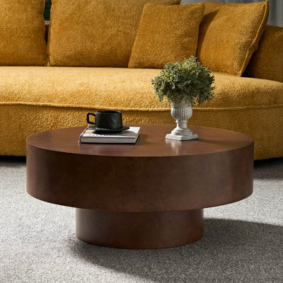 Faux Burl Wood Pattern Round Coffee Table With Sturdy Pedestal by Latitude Run
